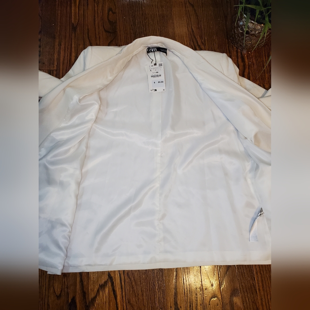 Zara Ecru Linen Blend Belted One Button Blazer - Picture 13 of 16